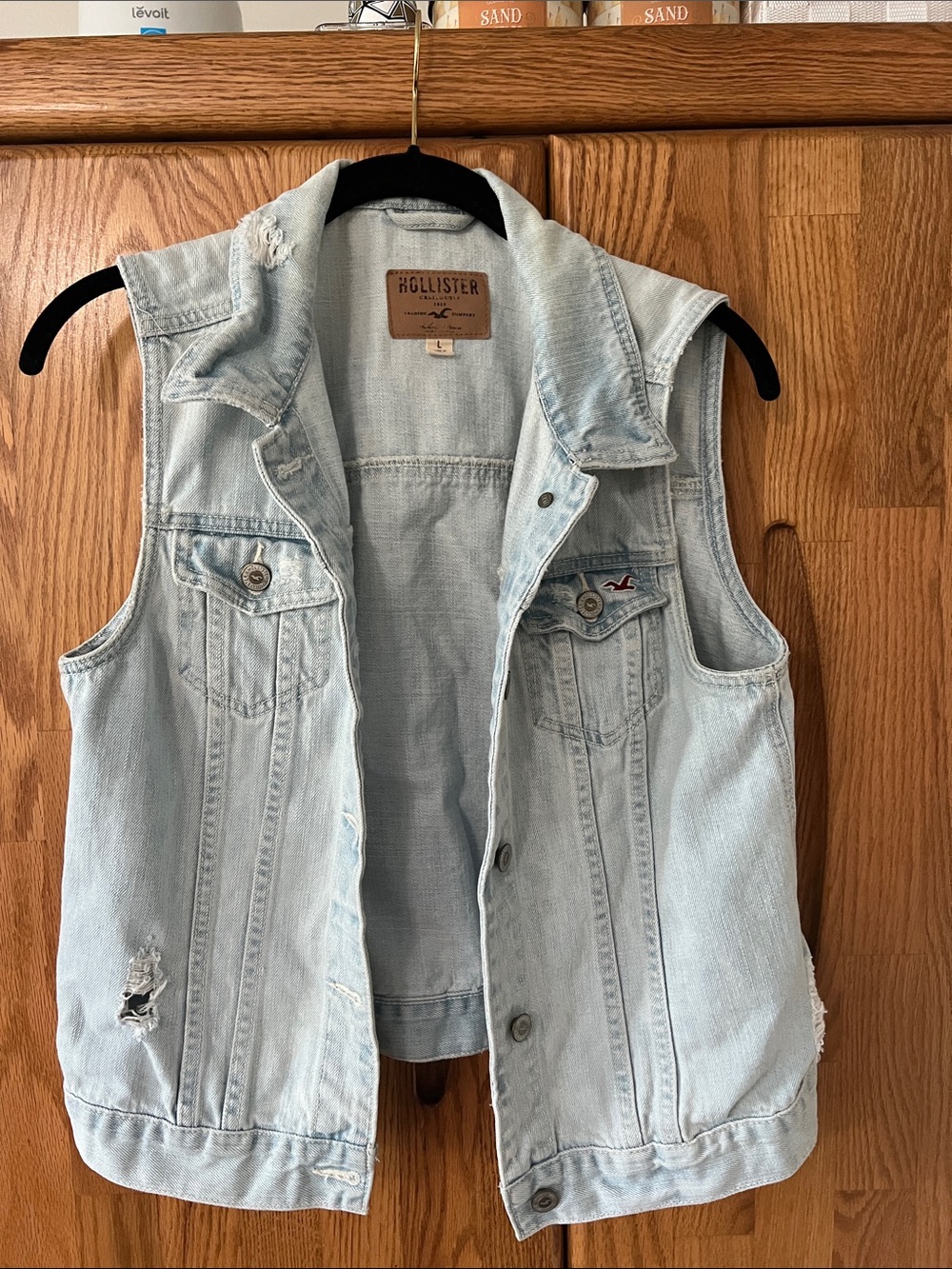 Hollister light wash denim vest light distressing
